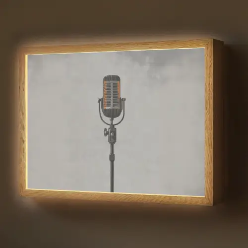 Microfoon - Vintage - Illustratie - Grijs Light Box met batterij (Wandlamp) middel -z3d_website