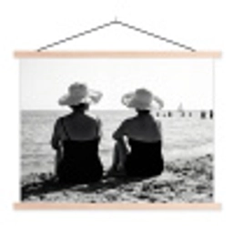 Vrouwen - Zonnehoed - Strand - Zwart - Wit textielposter latten blank klein -3d