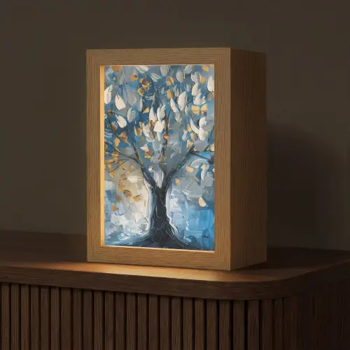 Boom - Blauw - Goud - Abstract Light Box met kabel (Tafellamp) klein -z3d_website