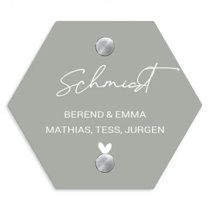 Effen lichtgrijs - Sierlijk Naambord Hexagon klein -3d
