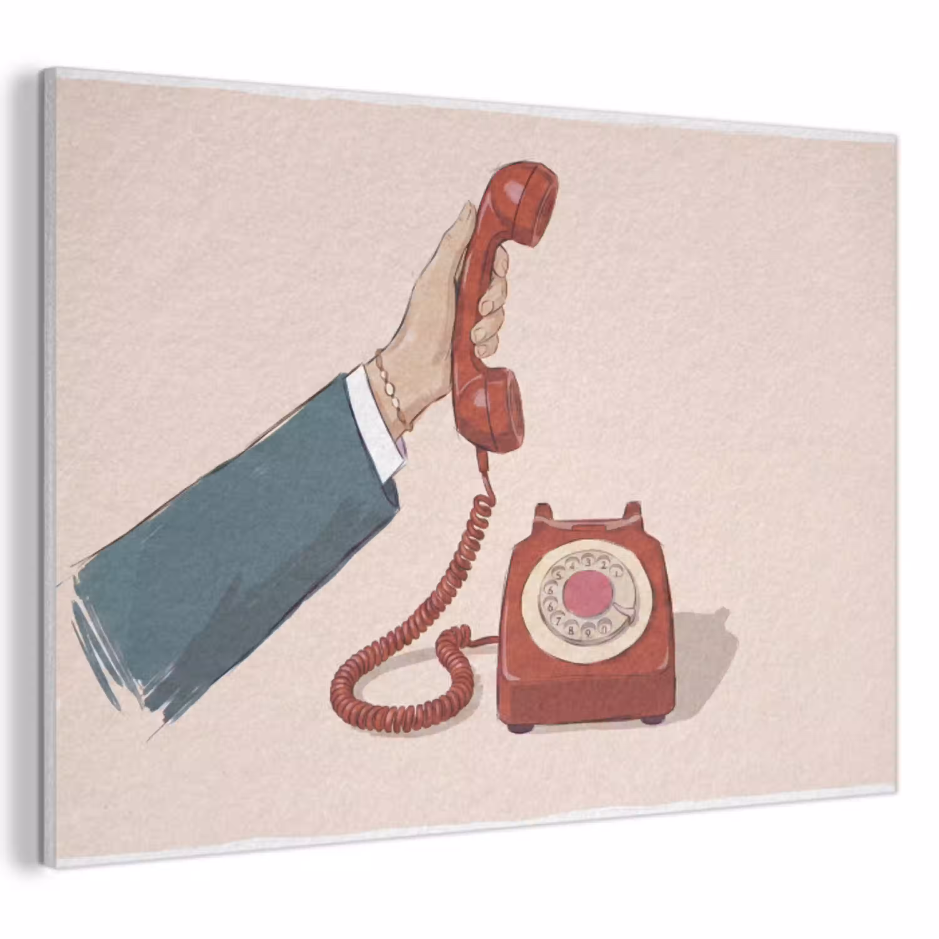 Telefoon - Hand - Vintage - Communicatie - Rood PET vilt klein -3d