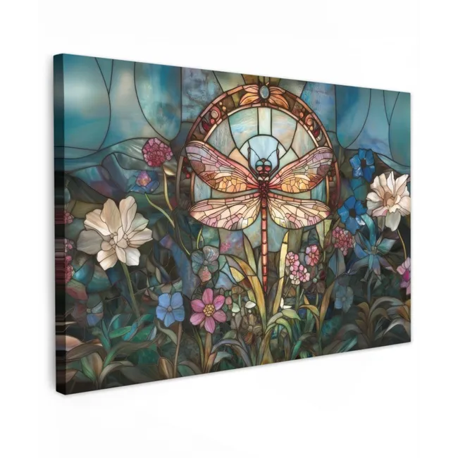 Libelle - Mozaïek - Bloemen - Kleurrijk Tuinposter op houten frame 2 cm dik klein -3d