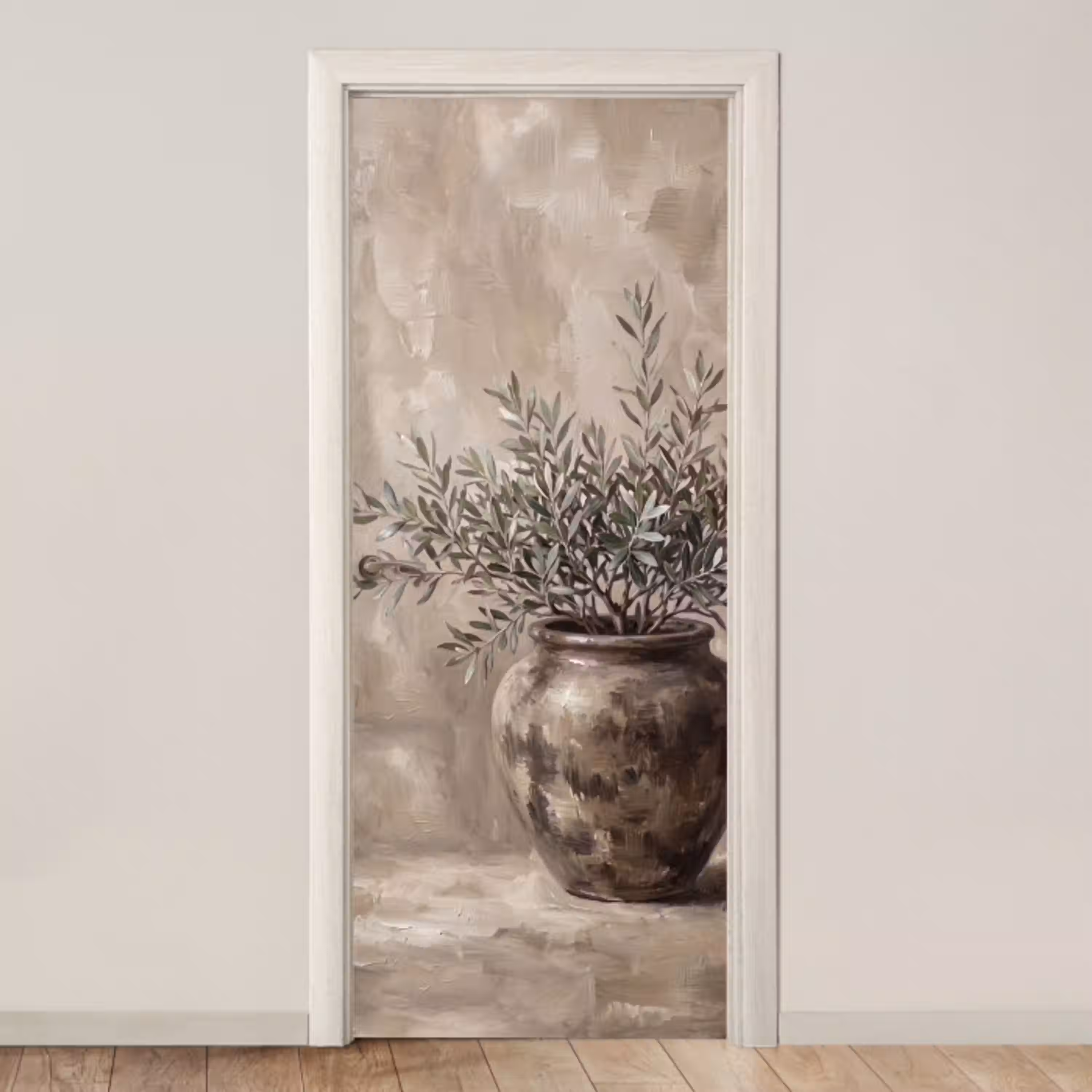 Olijfplant - Aardenpot - Abstract - Beige deurposter klein -3d_beige