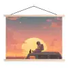 Busje - Kat - Zonsondergang - Oranje textielposter latten blank klein -3d