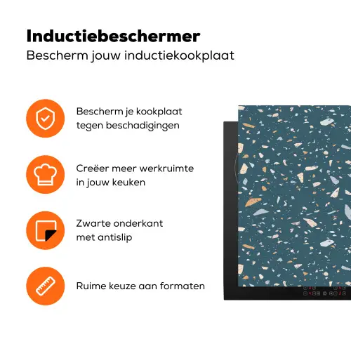 Terrazzo -  Patroon - Kleurrijk - Diep blauw Inductie beschermer vinyl 3mm klein 276 -zzzzzzz-td-ups