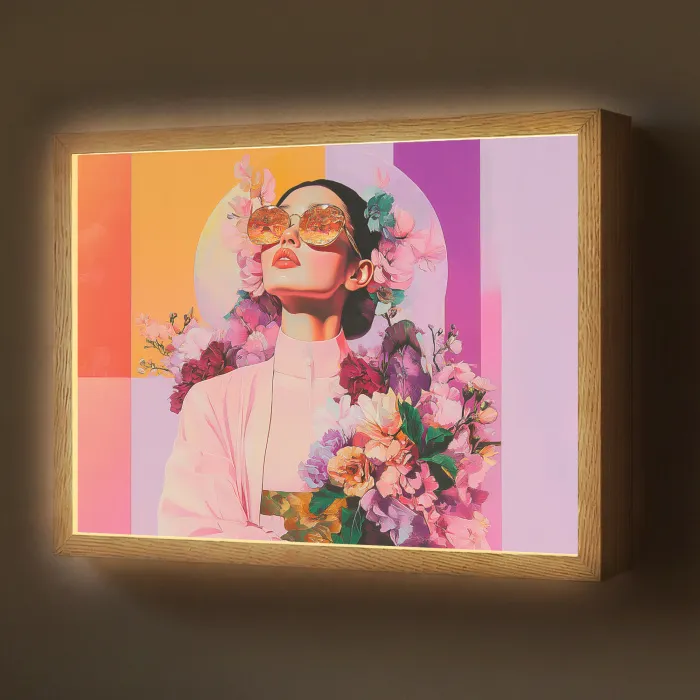 Portret - Vrouw - Abstract - Bloemen Light Box met batterij (Wandlamp) middel -z3d_website