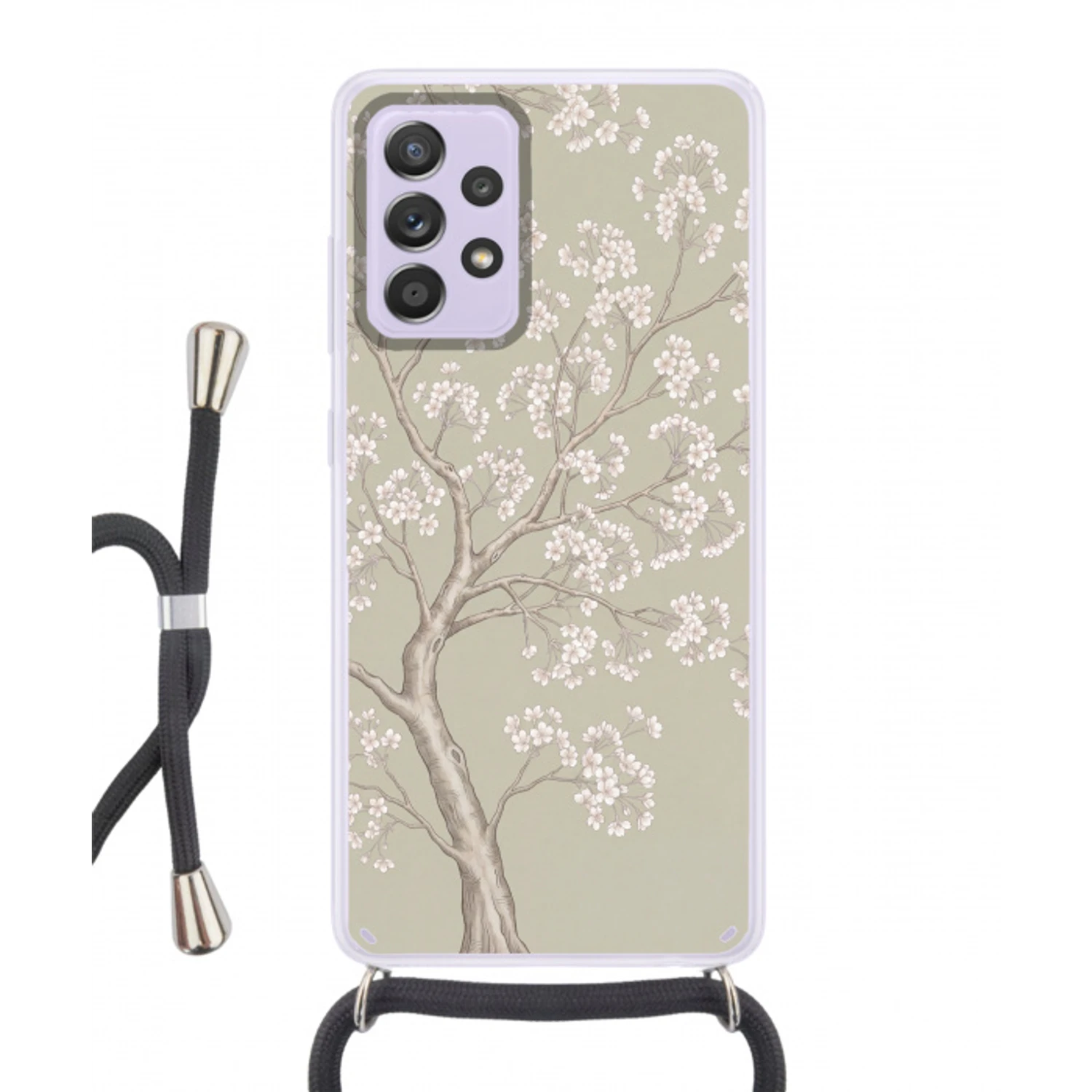 Sereen - Bloesem - Wit Hoesje Samsung Galaxy A52 5G met koord klein -3d