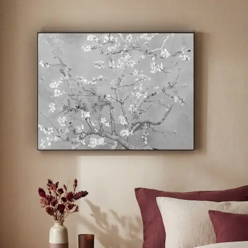 Amandelbloesem - Kunst - Van Gogh - Grijs Textielframe zwart klein -sfeer1