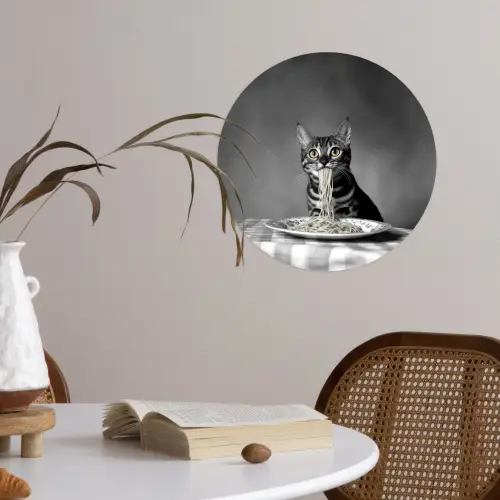 Bengaal - Kat - Tafelkleed - Zwart - Wit - Dier Wandcirkel behangsticker klein -sfeer3