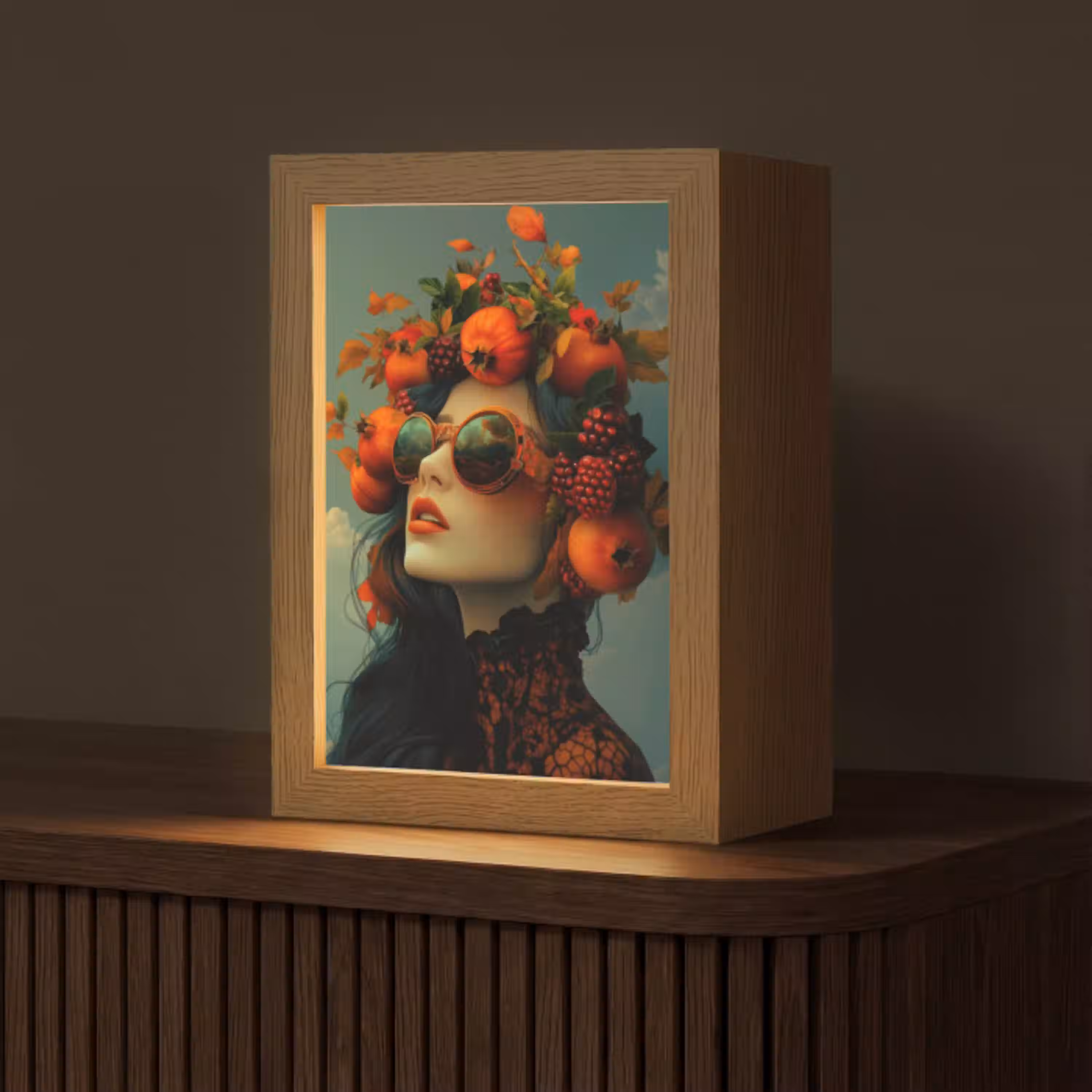 Vrouw - Granaatappel - Herfst - Zonnebril Light Box met kabel (Tafellamp) klein -z3d_website