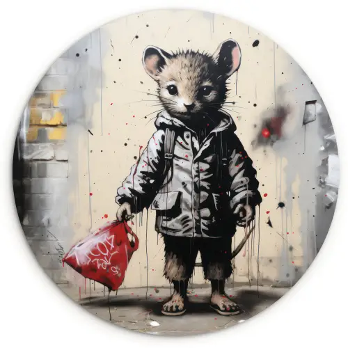 Muisje - Rood - Graffiti Wandcirkel kunststof plaat 5mm dik klein -3d