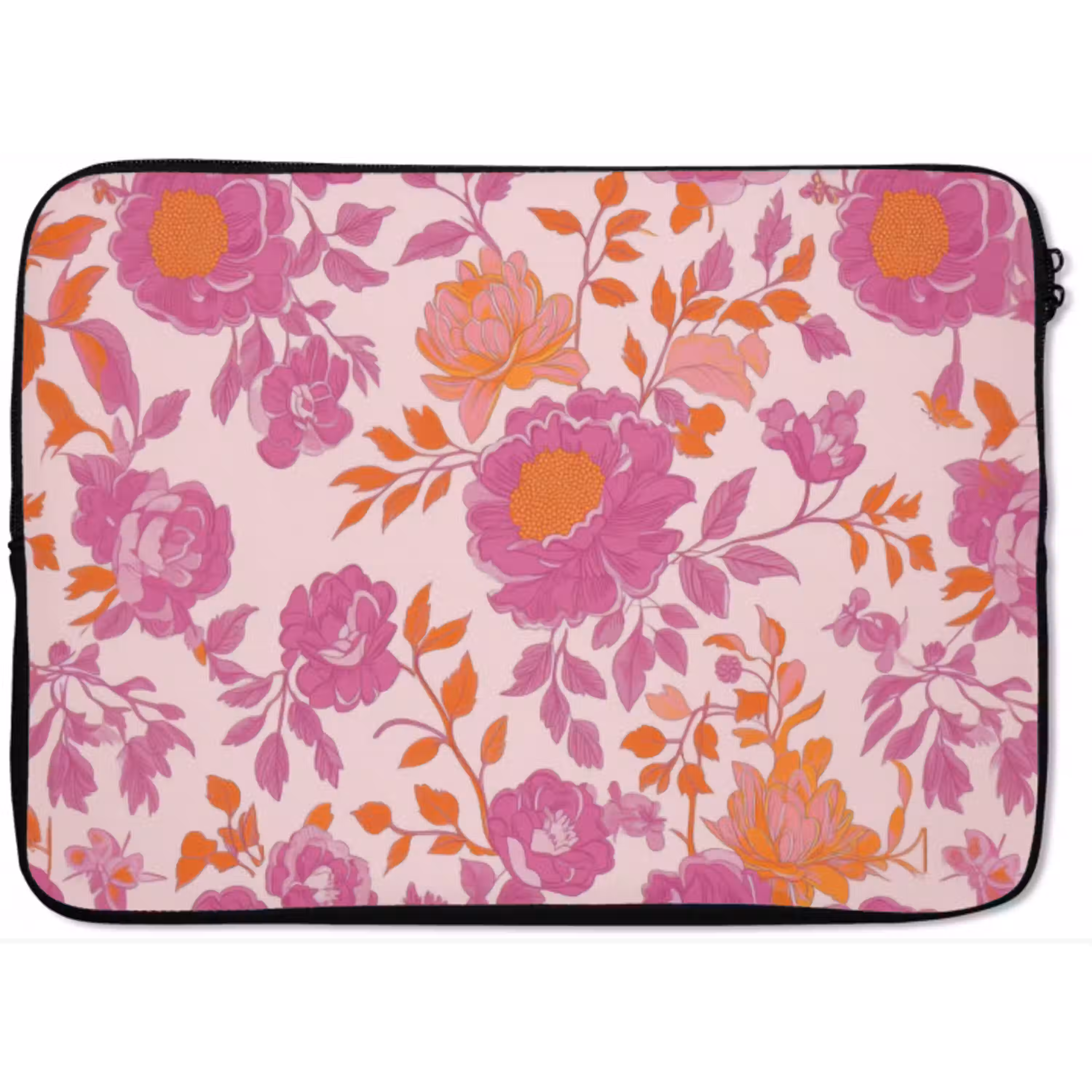 Bloemenpatroon - Roze - Oranje - Bloemen laptophoes neopreen klein -zkaufland3dotto