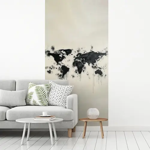 Wereldkaart - Zwart - Inkt fotobehang vinyl groot -woonkamer