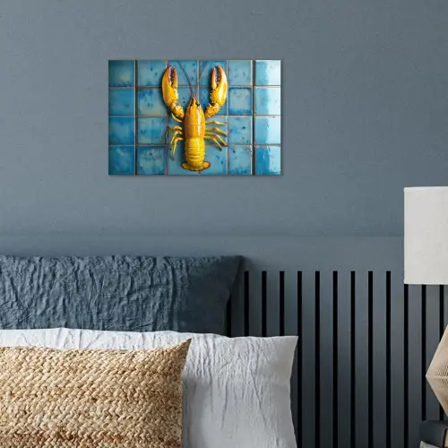 Kreeft - Geel - Blauw - Tegels poster papier klein -sfeer2