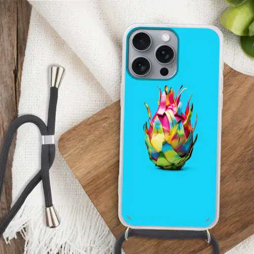 Drakenfruit - Blauw - Levendig Hoesje iPhone 16 Pro Max met koord klein -sfeer4