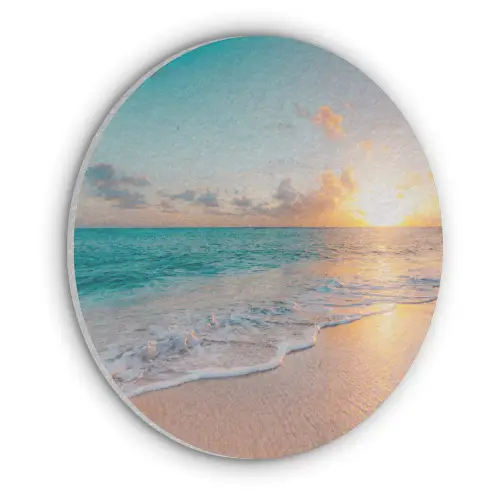 Zonsondergang - Strand - Zee - Zomer - Blauw Akoestische PET Vilt - Rond klein -3d