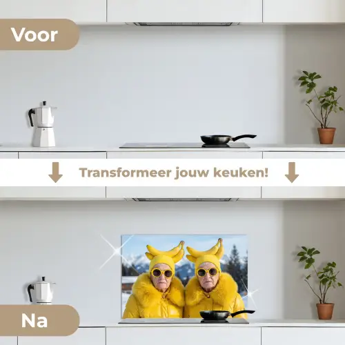 Vrouwen - Bananen - Geel keuken achterwand spatscherm klein -voor_na_NL