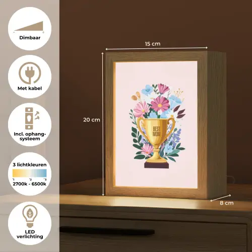Trofee - Best Mom - Bloemen - Kleurrijk Light Box met kabel (Tafellamp) klein -USP_NL