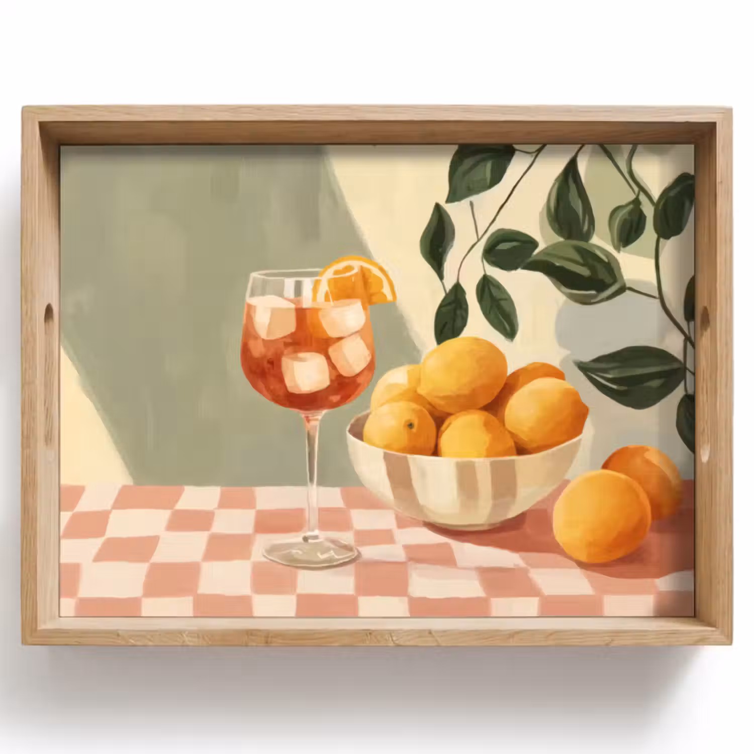 Dienblad - Citroenen - Glas - Tafelkleed - Geblokt