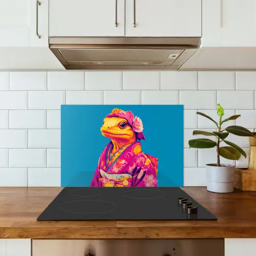 Bloemenkrans - Hagedis - Kimono - Paars keuken achterwand spatscherm klein -sfeer2