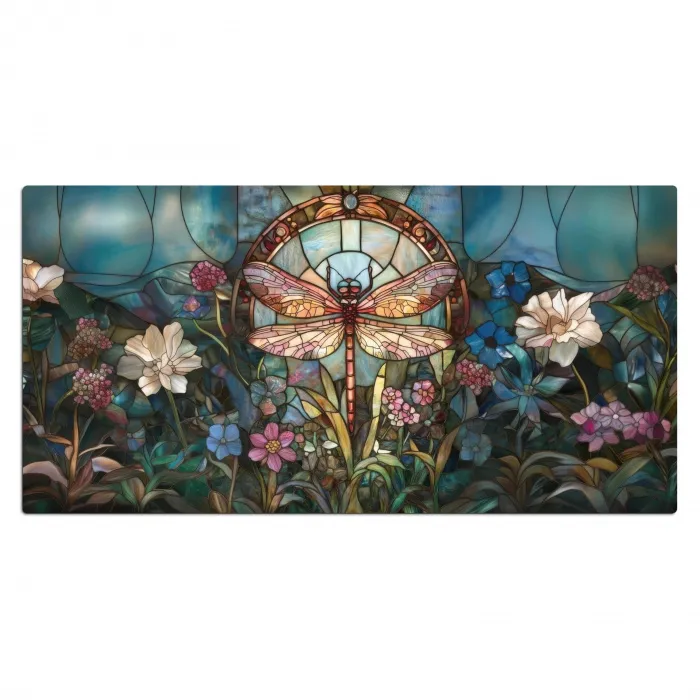 Libelle - Mozaïek - Bloemen - Kleurrijk Muismat XXL klein -3d_leeg
