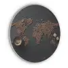 Wereldkaart - Espresso - Zwart Akoestische PET Vilt - Rond klein -3d