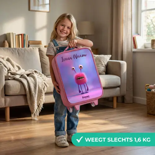 Roze harig monster met grote ogen Kinderkoffer - Roze klein -sfeer2_NL