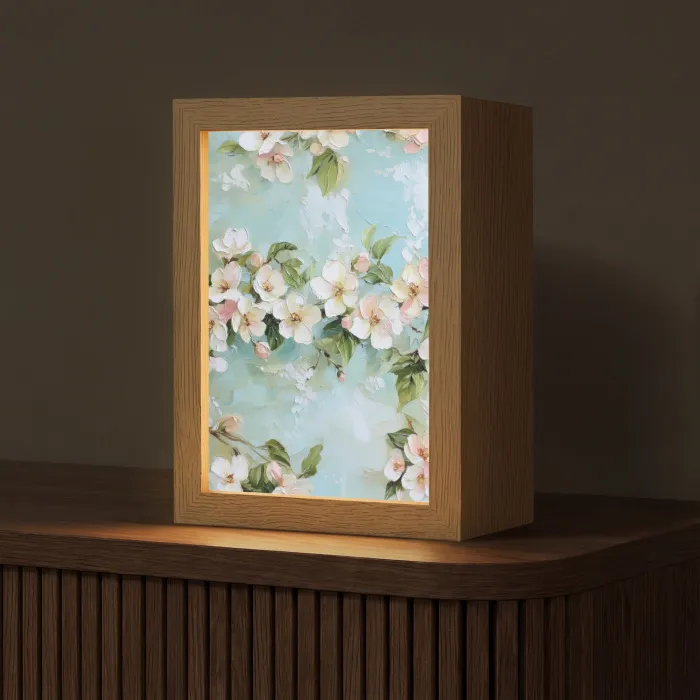 Bloesem - Bladeren - Lichtblauw Light Box met kabel (Tafellamp) klein -z3d_website