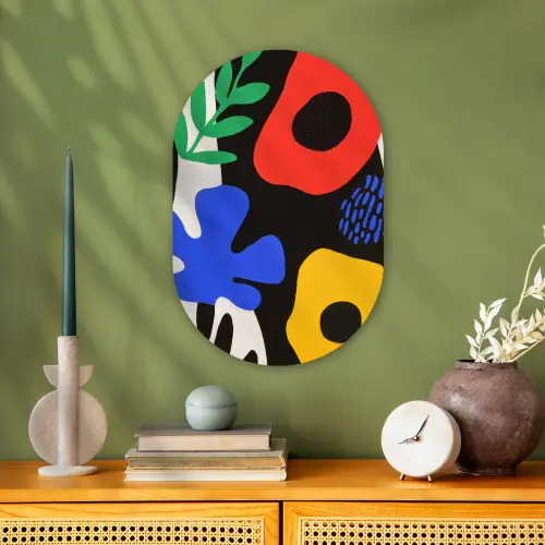 Bloemen - Bladeren - Abstract - Zwart Wandcirkel Ovaal Forex klein -sfeer2