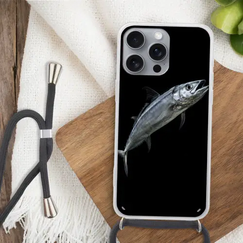 Makreel - Vis - Zwart Hoesje iPhone 16 Pro Max met koord klein -sfeer4
