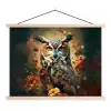 Uil - Vogel - Bloemen - Planten - Botanisch textielposter latten blank klein -3d