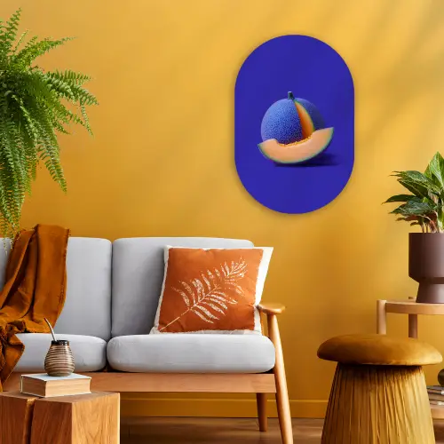 Meloen - Blauw - Oranje - Kunstzinnig Wandcirkel Ovaal Forex klein -sfeer4