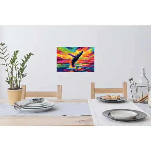 Zonsondergang - Walvis - Geschilderd - Kleurrijk Muursticker klein -eettafel