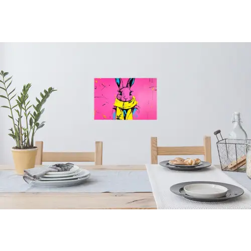 Konijn - Felroze - Sjaal - Abstract Muursticker klein -eettafel