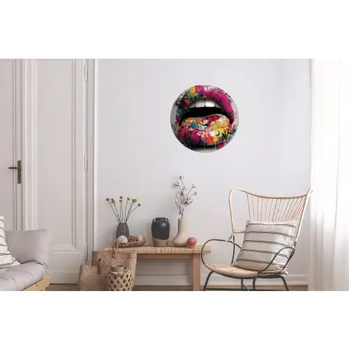 Lippen - Graffiti - Expressief Wandcirkel aluminium klein -woonkamer