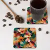 Harmonieus - Abstracte bloemen - Warme tinten onderzetter kurk middel -sfeer2