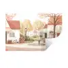 Dorpsplein - Fontein - Tulpen Muursticker klein -3d