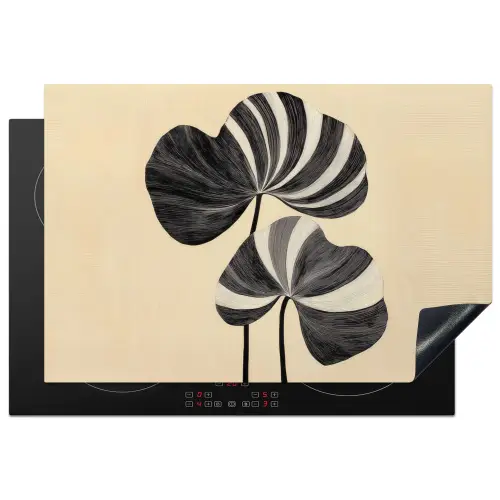 Zwart - Bladeren - Strepen - Minimalistisch Inductie beschermer vinyl 3mm klein -3d