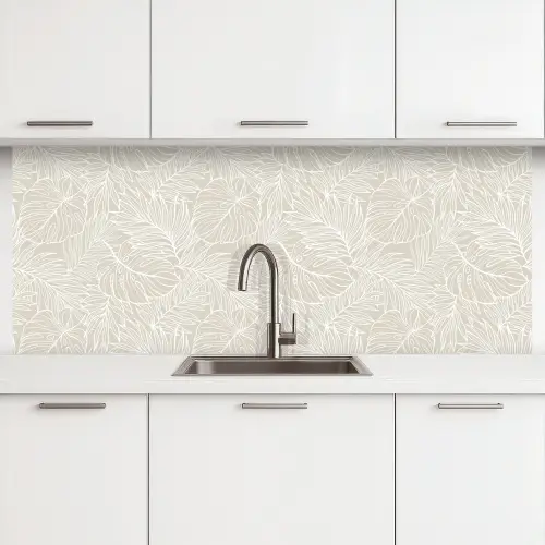 Bladeren - Beige - Monstera - Palm keuken achterwand 2 middel -3d