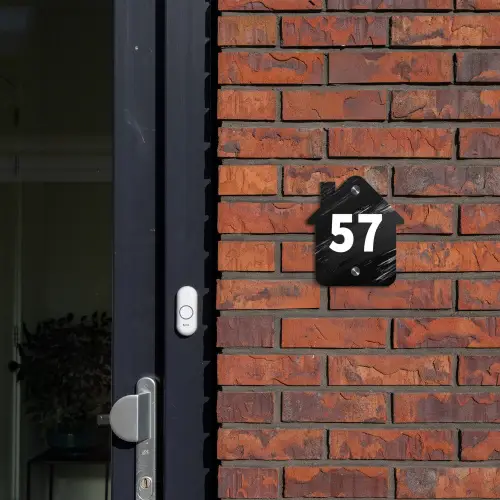 Zwart verftextuur - Traditioneel Naambord Huisje klein -sfeer2