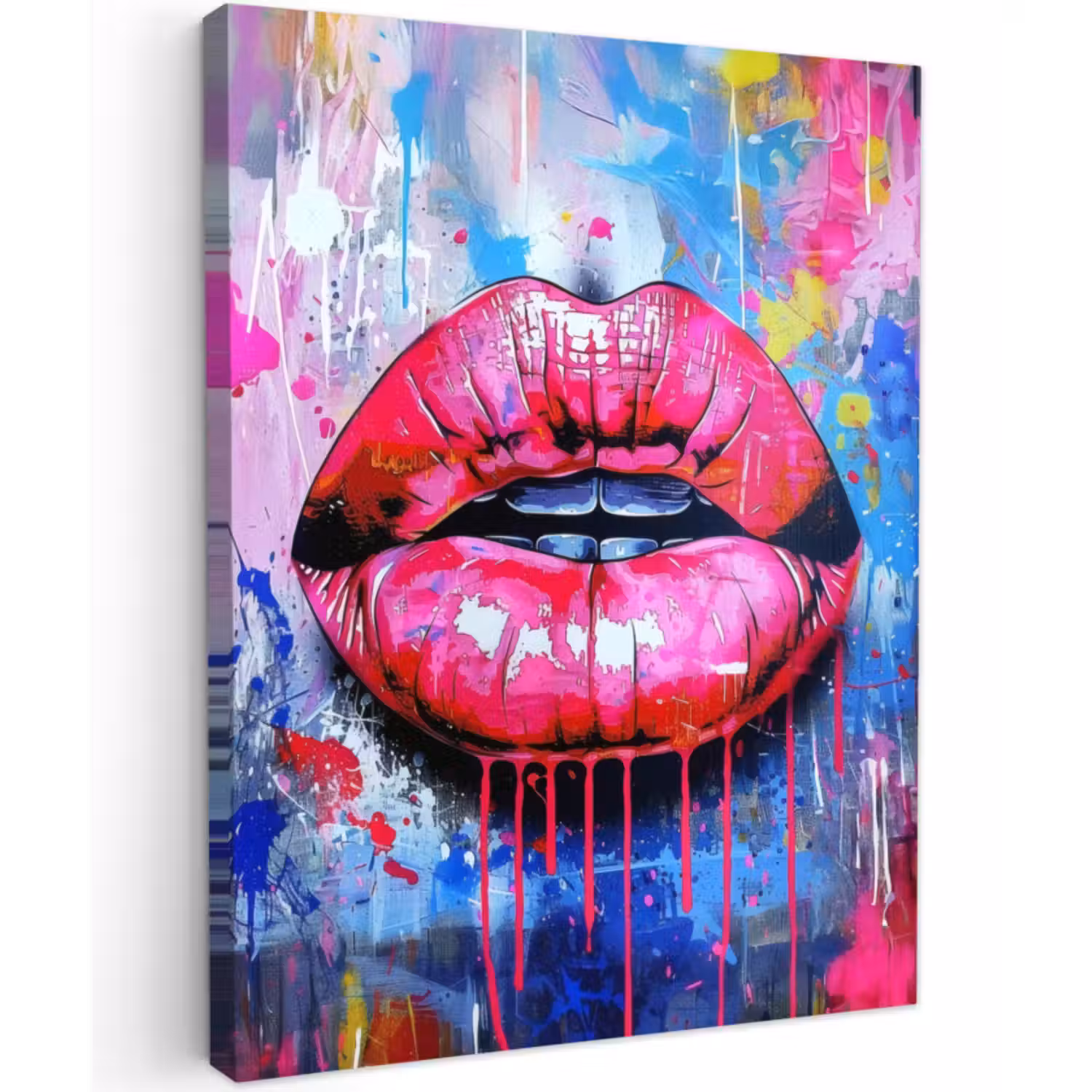 Canvas schilderij - Graffiti - Lippen - Felroze - Geschilderd
