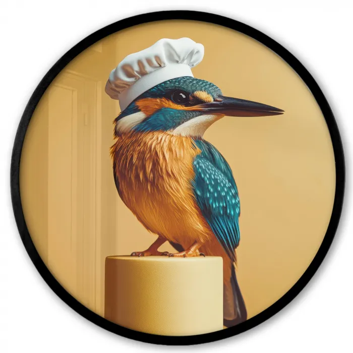 Ijsvogel - Pilaar - Koksmuts - Vogel Fotolijst rond zonder passe partout klein -3d