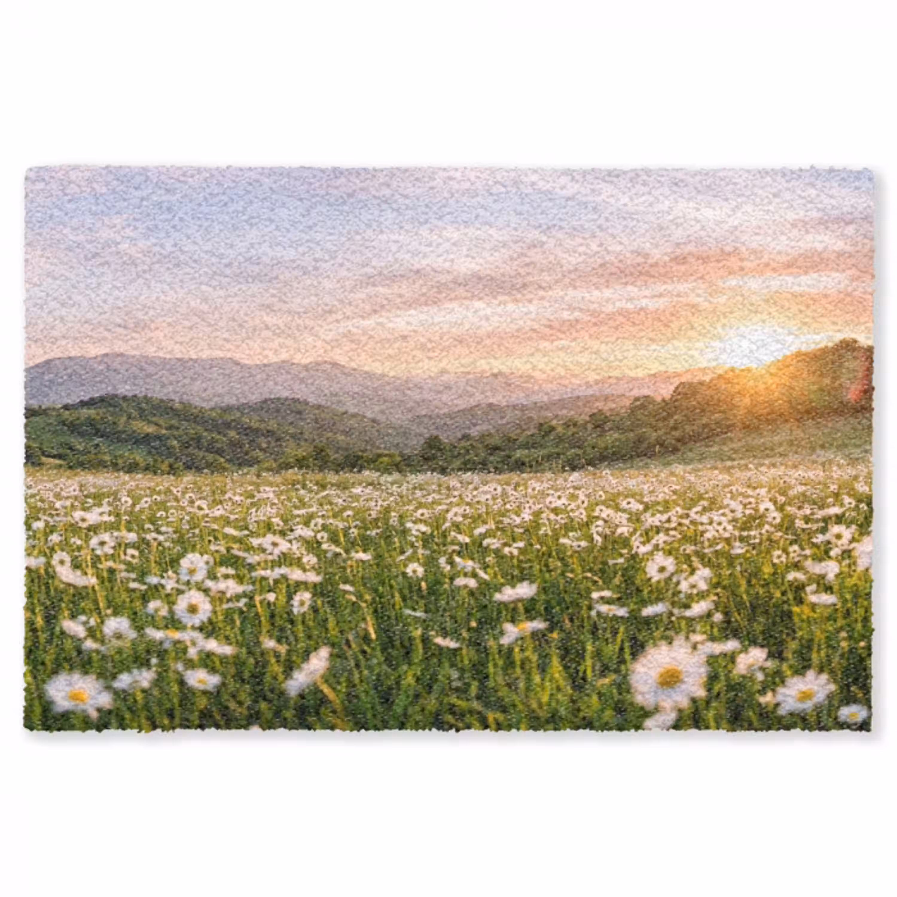 Madelief - Veld - Heuvels - Groen Vloerkleed Rechthoek klein -3d