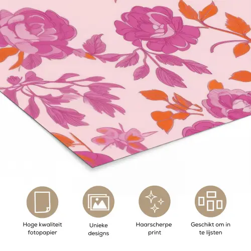Bloemenpatroon - Roze - Oranje - Bloemen poster papier klein -closeup_NL