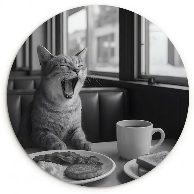 Muurcirkel glas - Kat - Koffie - Brood - Zwart