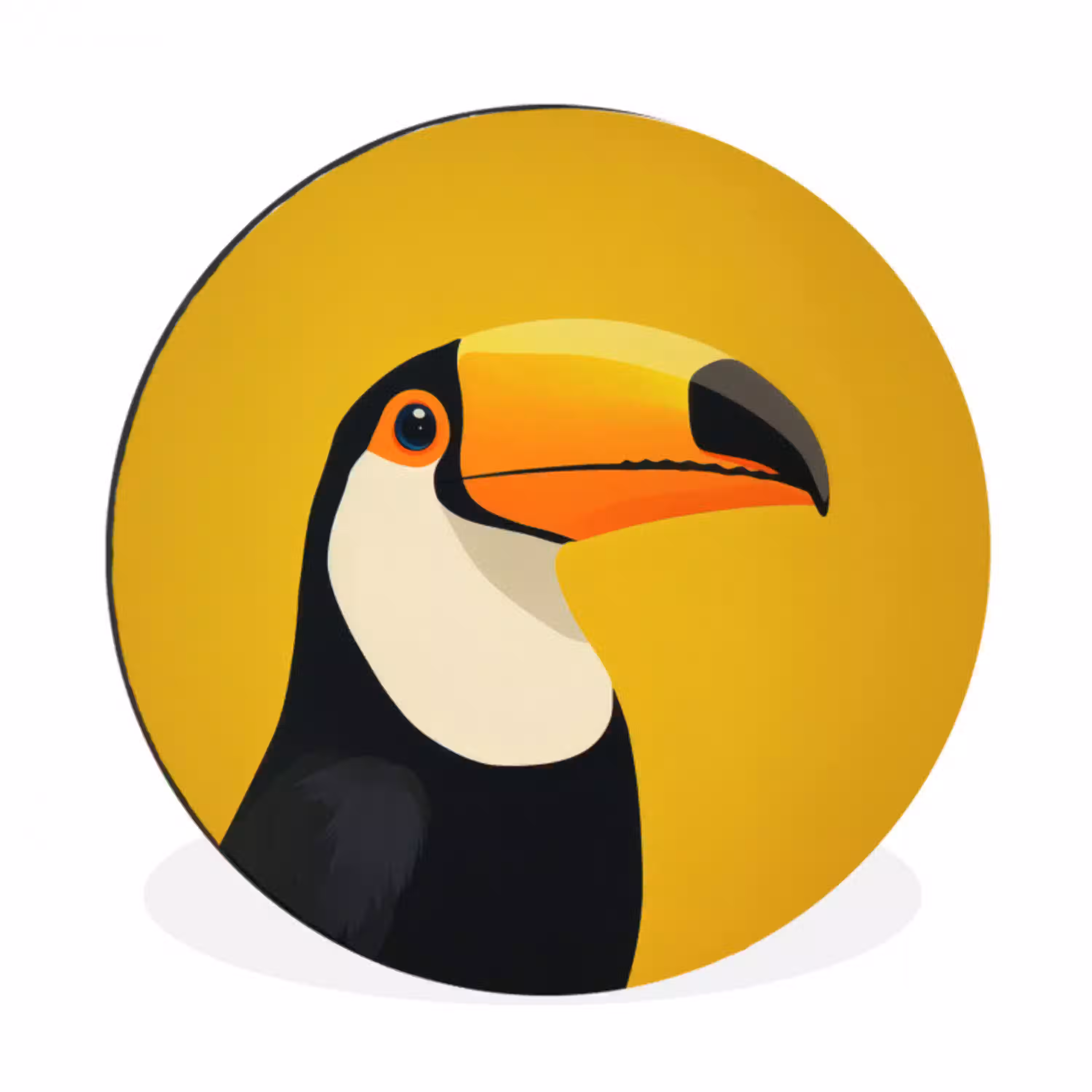 Toekan - Minimalistisch - Snavel - Oranje Wandcirkel aluminium klein -3d