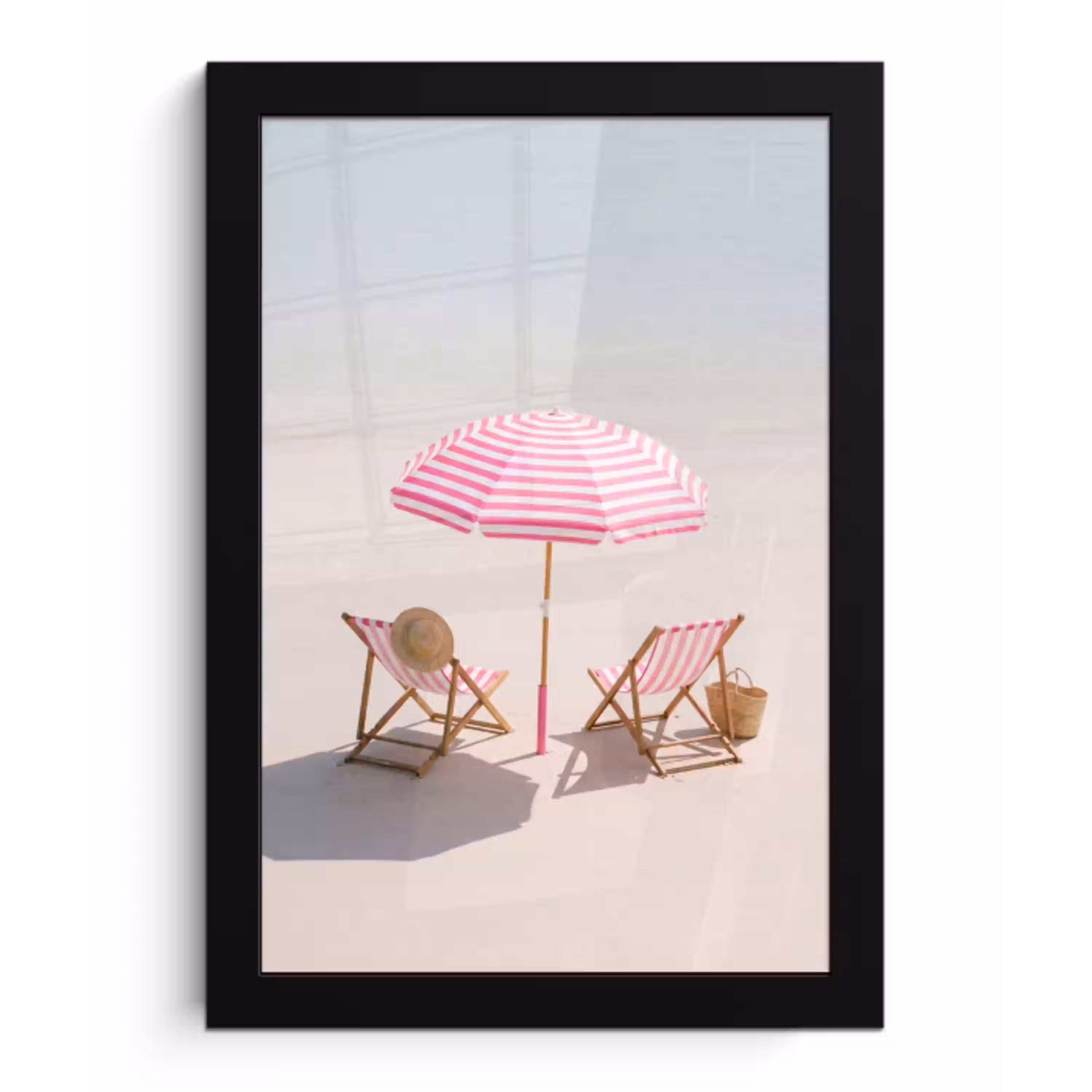 Strand - Parasol - Ligstoel - Zomer - Roze fotolijst zwart zonder passe partout klein -3d