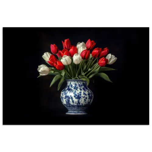 Rode - Bloemen - Tulpen - Vaas poster papier klein -3d
