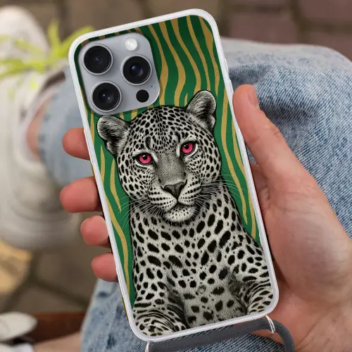 Panter - Zebrapatroon - Groen Hoesje iPhone 16 Pro Max met koord klein -sfeer3