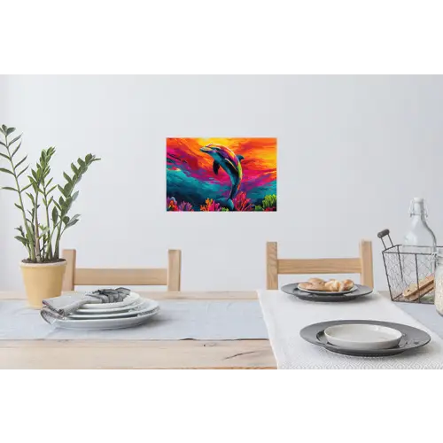 Dolfijn - Kleurrijk - Oceaan - Koraal Muursticker klein -eettafel